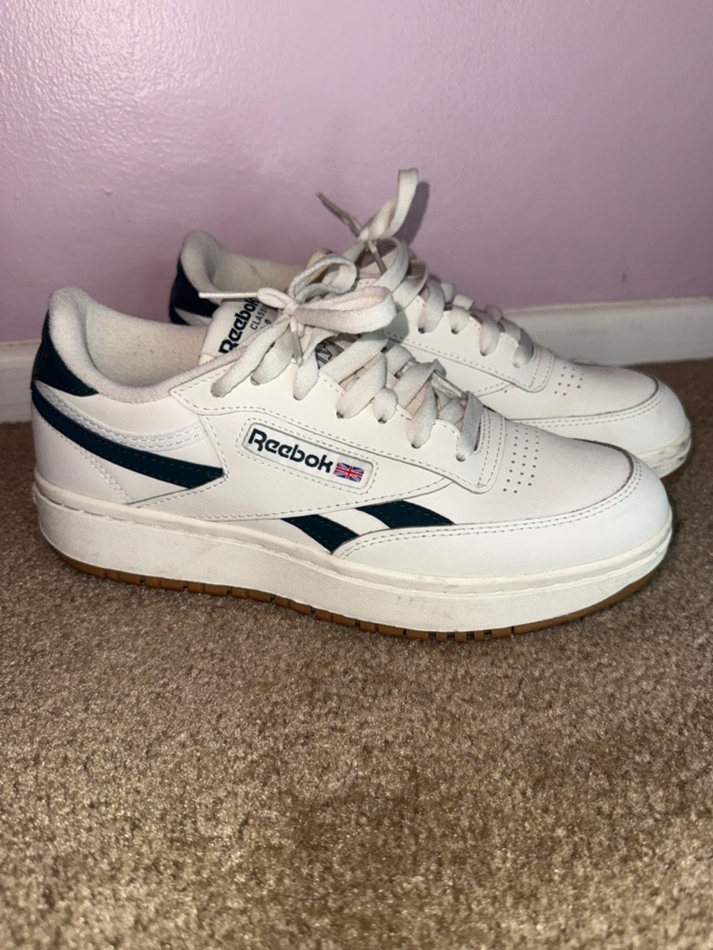 Reebok Women's White & Green Club C Double Pop Sneakers